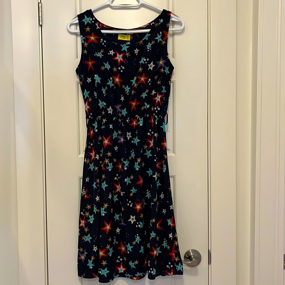 Navy dress with vibrant star pattern!